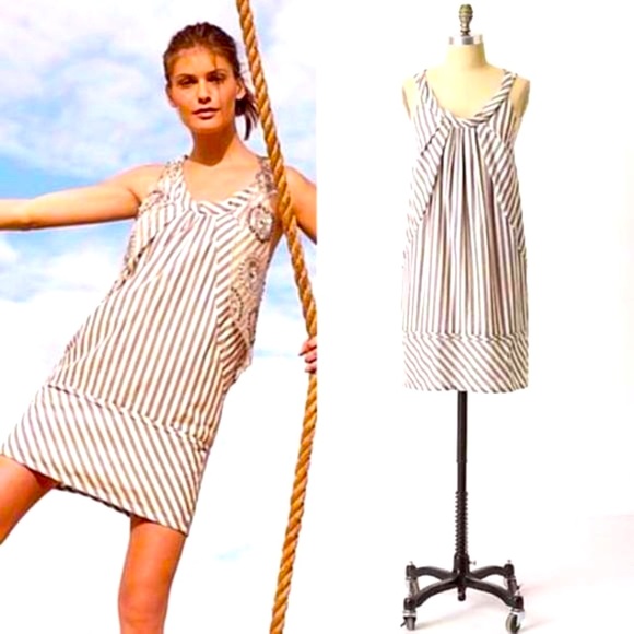 Anthropologie Dresses & Skirts - Anthro Maeve Gray Abstract Slate Striped Shift Tunic Dress Sundress